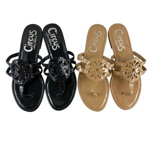 TWO PAIR!!Circus by‎ Sam Edelman Faux Leather Black & Tan Sandals Bundle Sz 10W